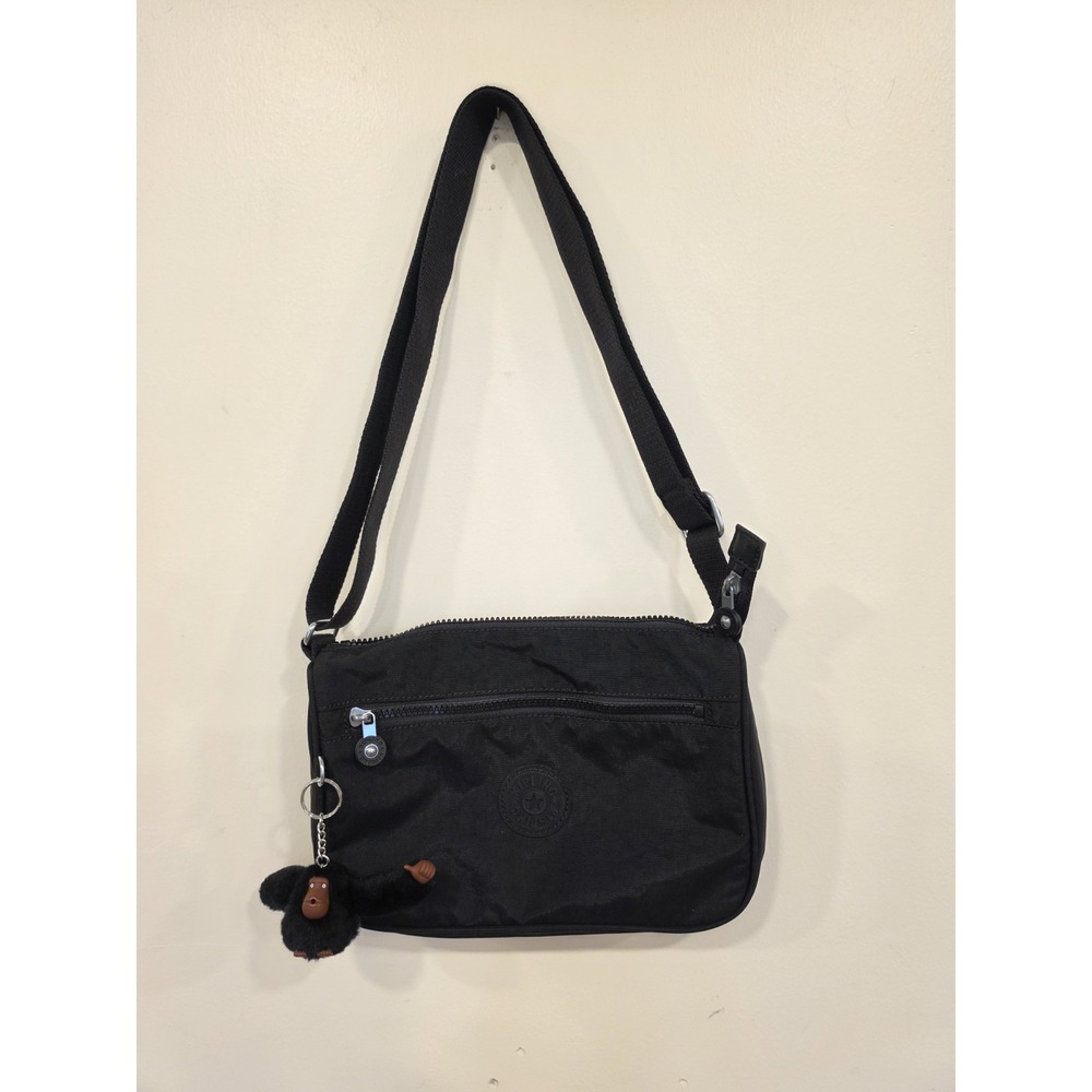 Kipling Callie Crossbody Bag Black With Monkey Keychain Adjustable Strap